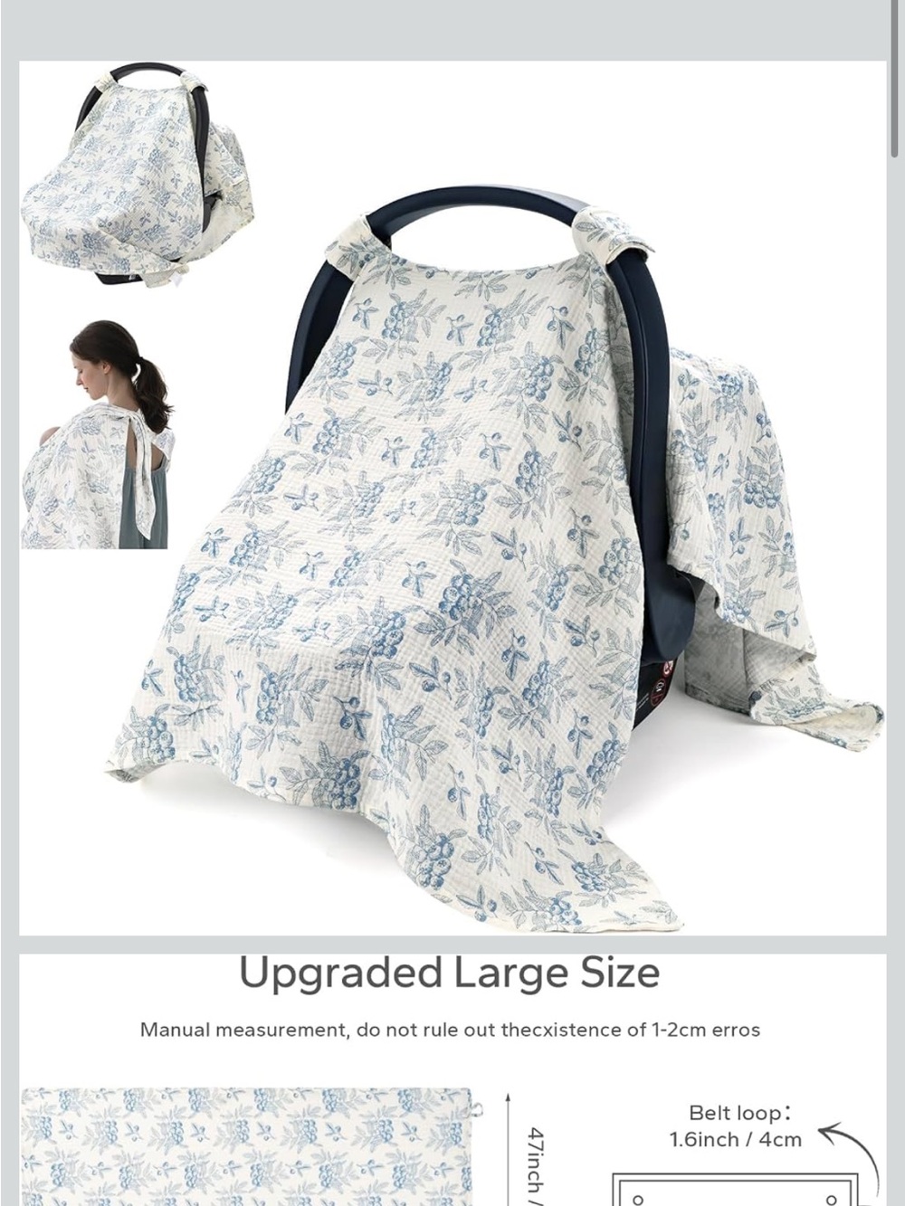 Blueberry Muslin cover for nursing and car seat